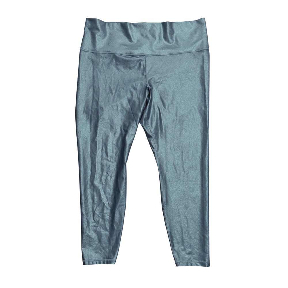 Old Navy Active Womens 3X Plus Metallic Green Go-Dry High Rise Leggings Shiny